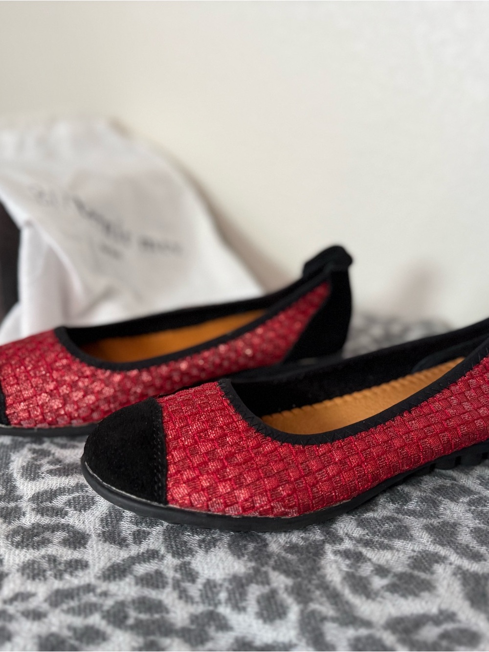 Rothy's Red Woven Ballet Flats with Black Trim